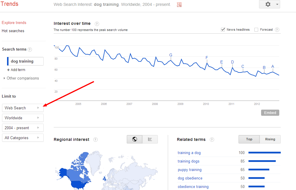 Screenshot of Google Trends