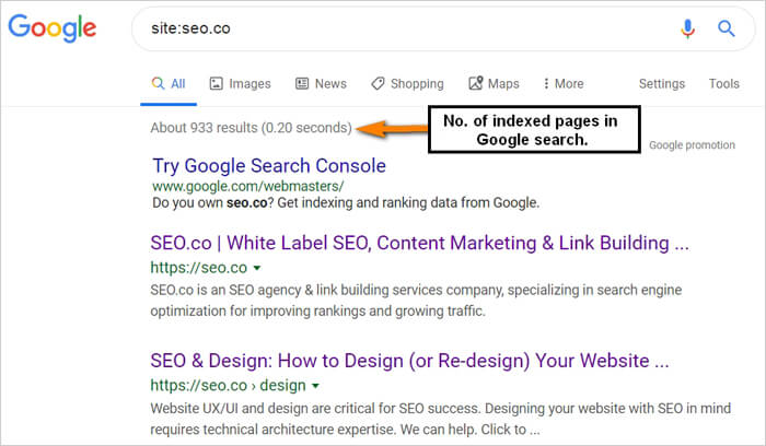Indexed pages in Google search
