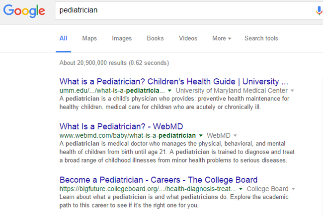 pediatrician local search results