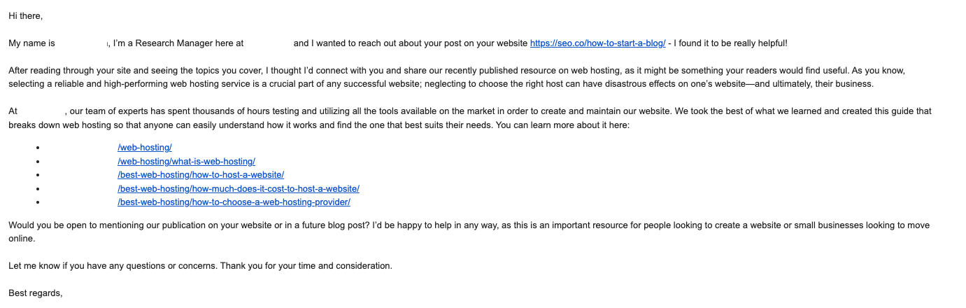 link building outreach bad example pitch email