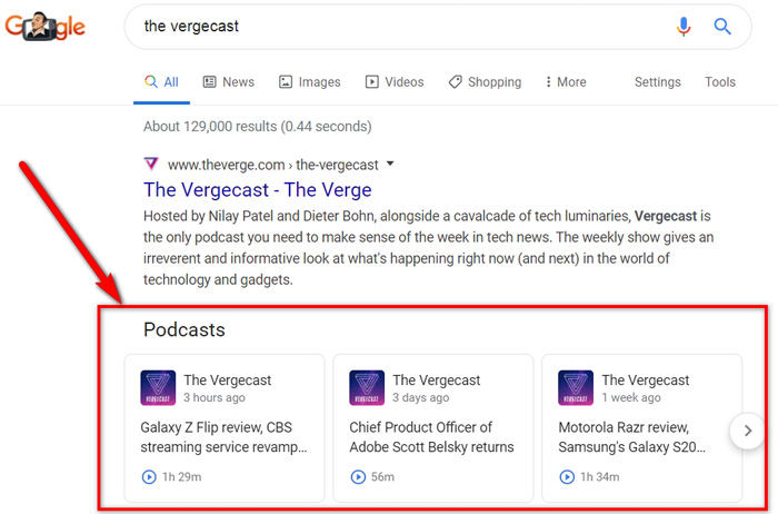 podcast episodes to display in Google search results