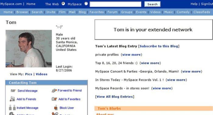 2003 – Myspace takes over the internet