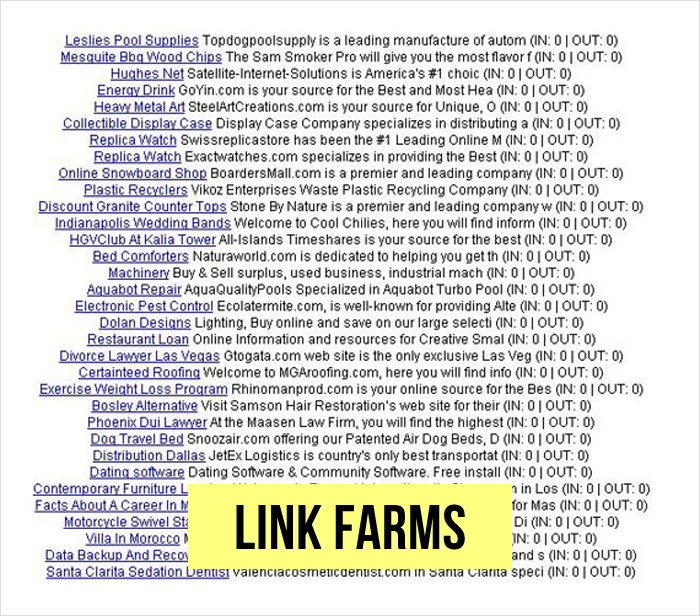 Link Farms black hat seo practitioners & google pages