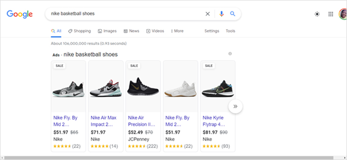 Nike basketball shoes on Google