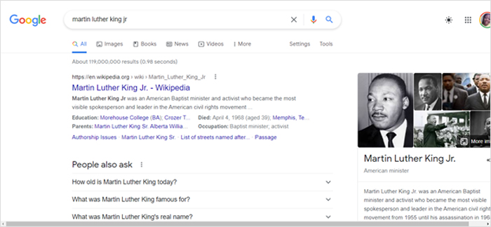 Wikipedia ranks for searches on historical figures