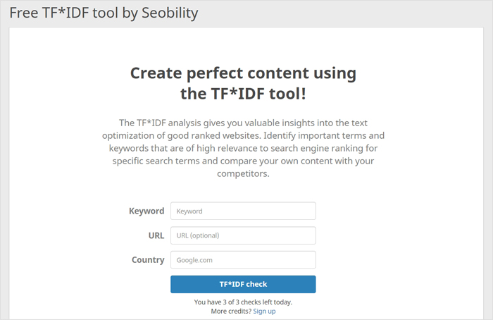 Seobility’s TF*IDF tool